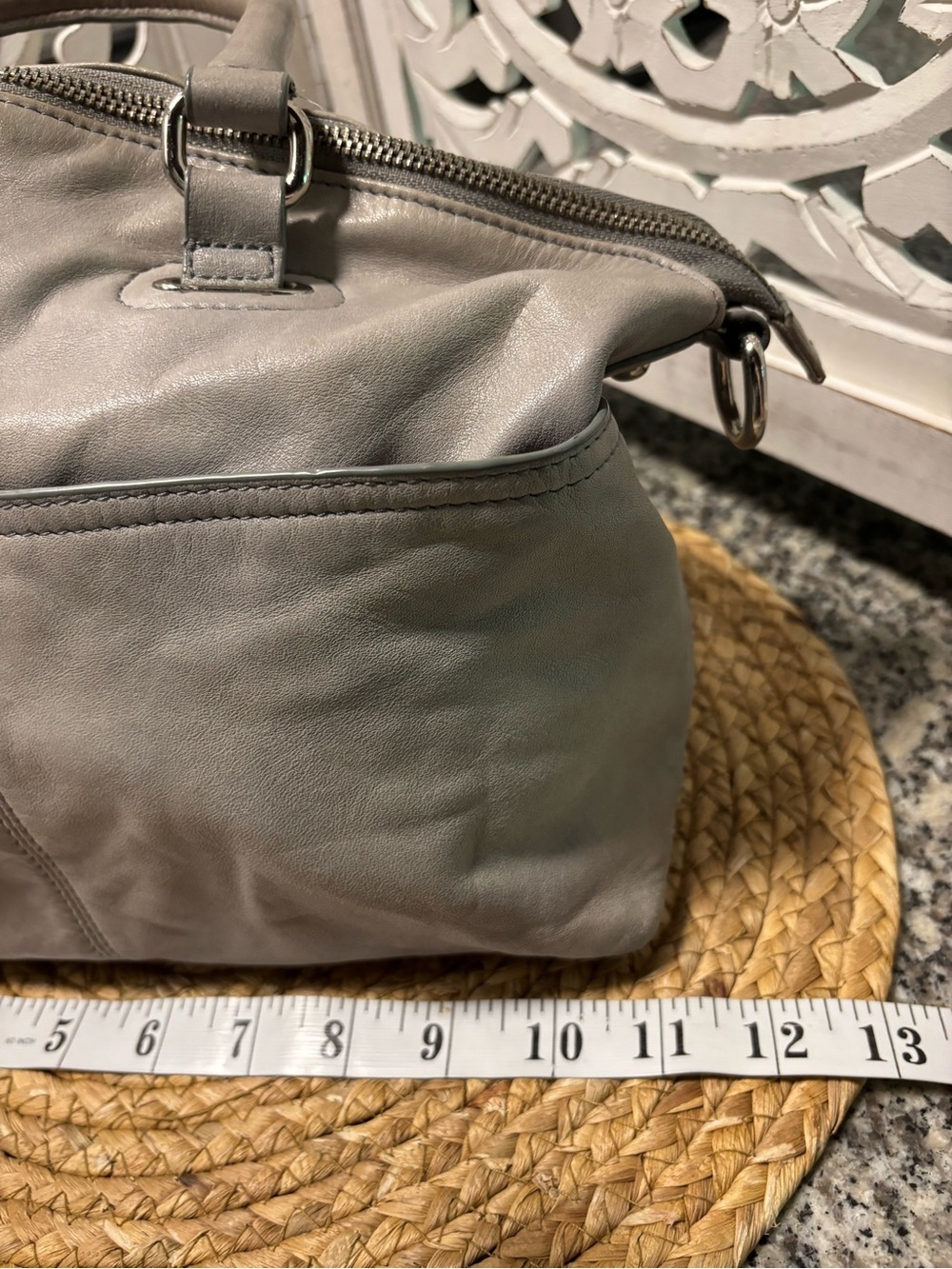 Danier Grey Leather Duffel Satchel - Picture 12 of 14